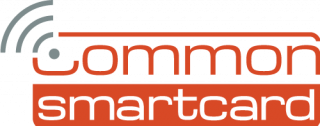 Logo der "common smartcard" mit stilisierten Wellenlinien, rot und grau, auf weißem Hintergrund.