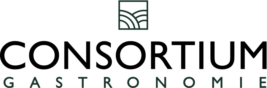 Logo mit dem Schriftzug „Gastronomie“ und einem grafischen Element, das Wellen oder Felder darstellt.