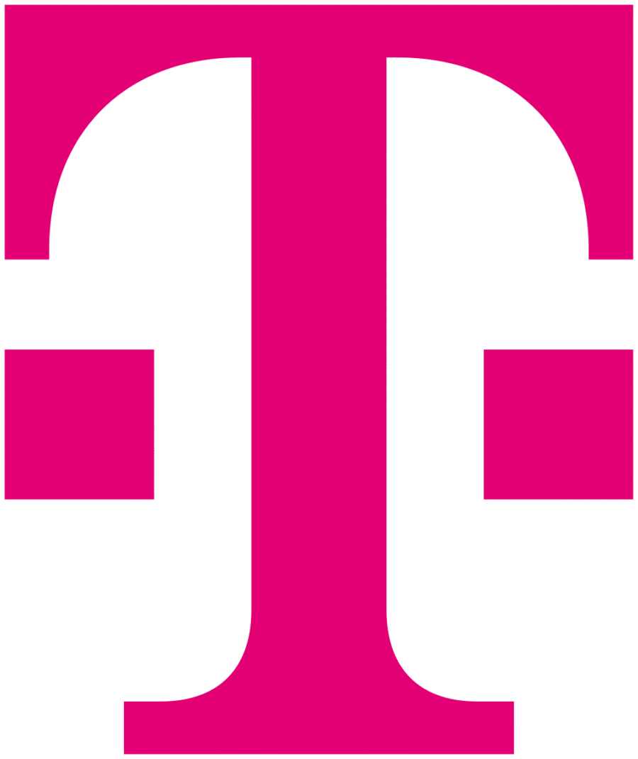 Logo der Deutschen Telekom in leuchtendem Magenta auf schwarzem Hintergrund.