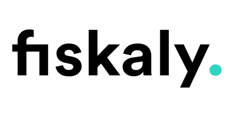 Logo von Fiskaly mit modernem Schriftzug in Schwarz und einem grünen Punkt.