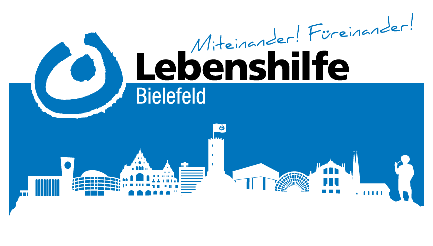 Logo der Lebenshilfe Bielefeld mit stilisierter Stadtsilhouette und dem Slogan „Miteinander! Füreinander!“