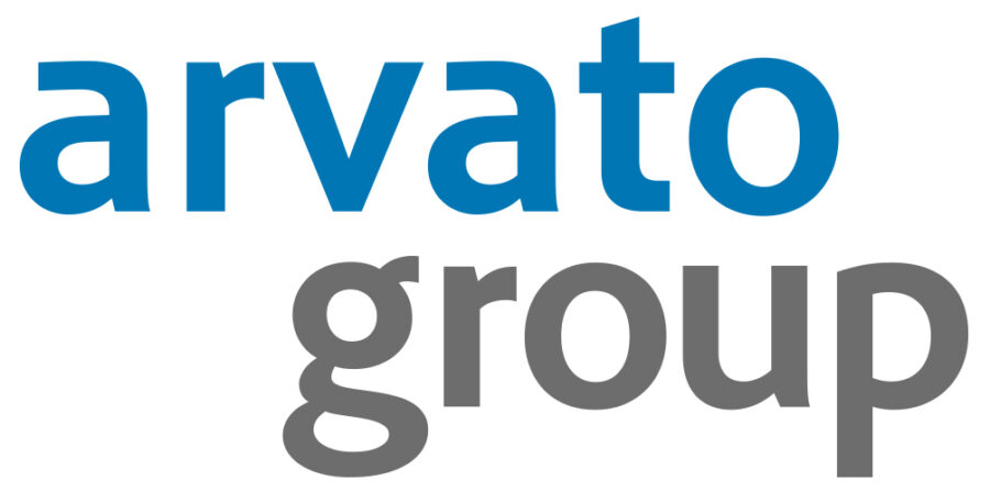 Logo der Arvato Group: "arvato" in blauer Schrift, "group" in grauer Schrift, modern und professionell gestaltet.