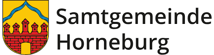 Wappen der Samtgemeinde Horneburg mit einem roten Burgtor und gelbem Hintergrund.