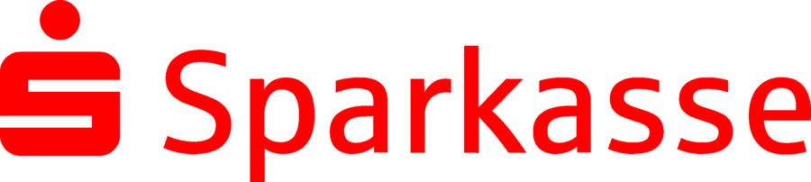 Logo der Sparkasse in roter Schrift mit einem stilisierten Symbol auf der linken Seite.