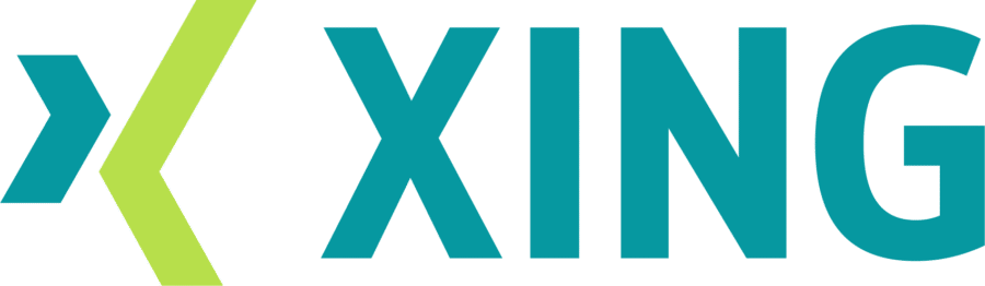 Logo von XING in Türkis und Grün, bestehend aus einem stilisierten Pfeil und dem Schriftzug "XING".